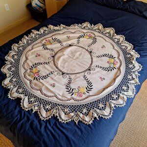Handmade Embroidered Tablecloth 60 in Round
